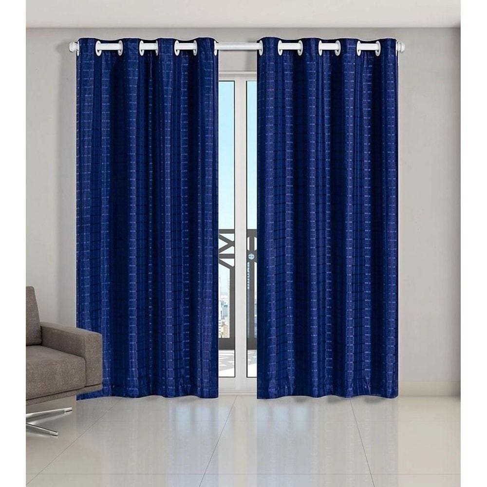 Cortina Voil Xadrez Sala, Quarto E Cozinha 3,00 X 2,50 Azul