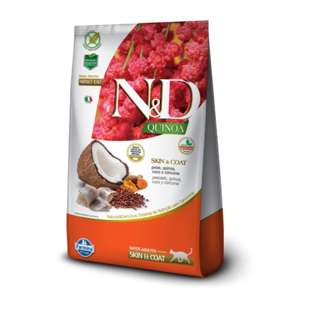 Ração N&D Quinoa Skin & Coat Peixe Para Gatos Adultos 7.5Kg