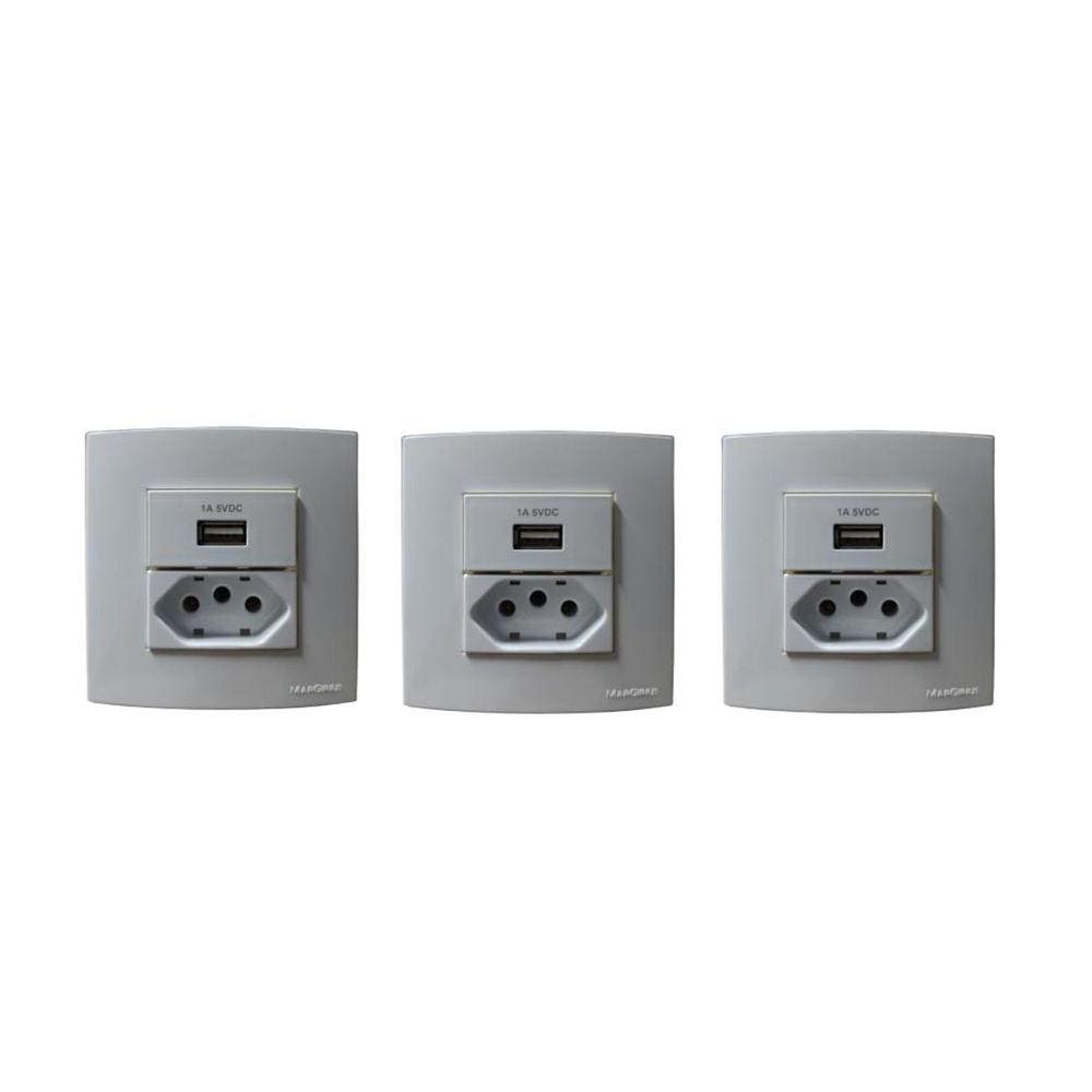 3 Tomadas Dupla Para Móveis Margirius 10/20A + Usb - Branca
