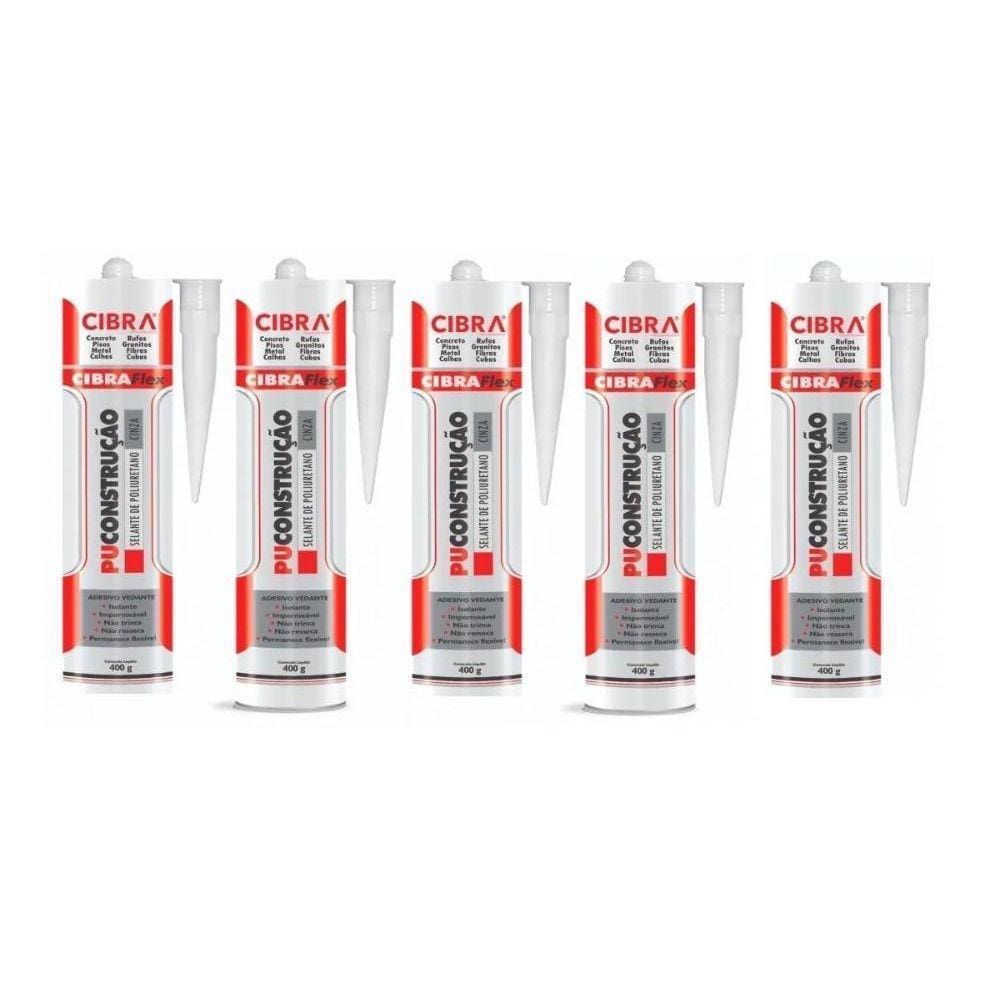 5 Cola Selante Adesivo Cibra Flex Pu Construção 400Gr Cinza