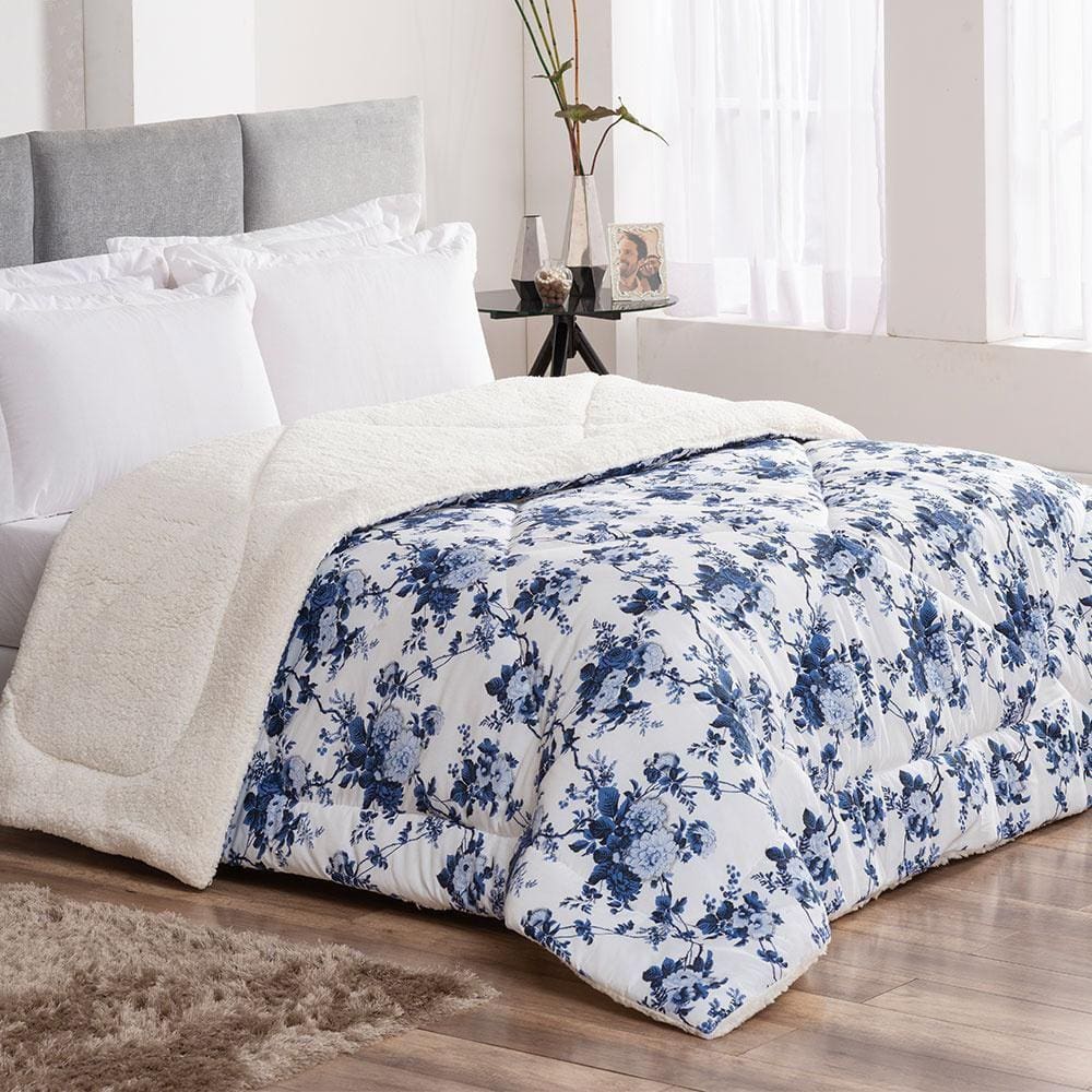 Coberdrom King Winter 100% Algodão 01 Peça - Floral Azul