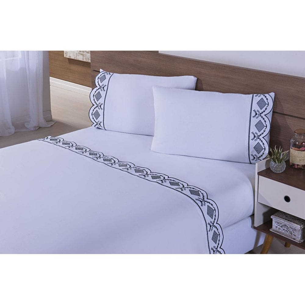 Jogo De Lençol Cama Viúva 100% Algodão 200 Fios 4 Peças Azul