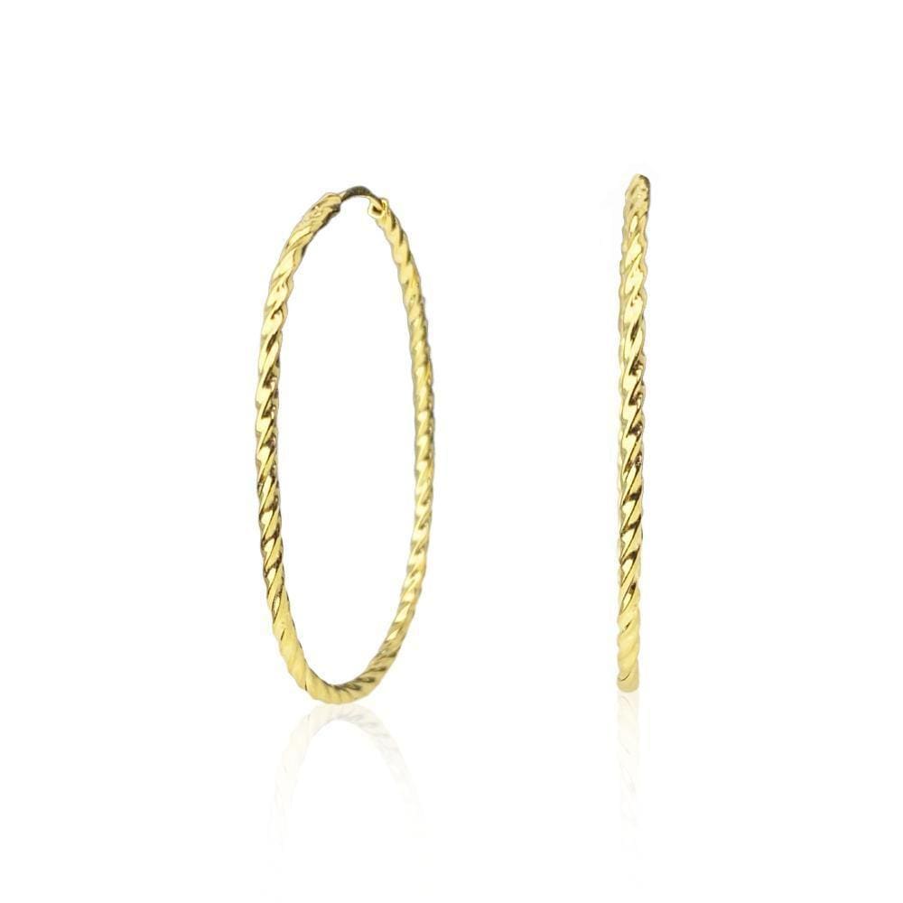 Brinco Argola Oval Torcida 3 Cm Em Ouro 18K