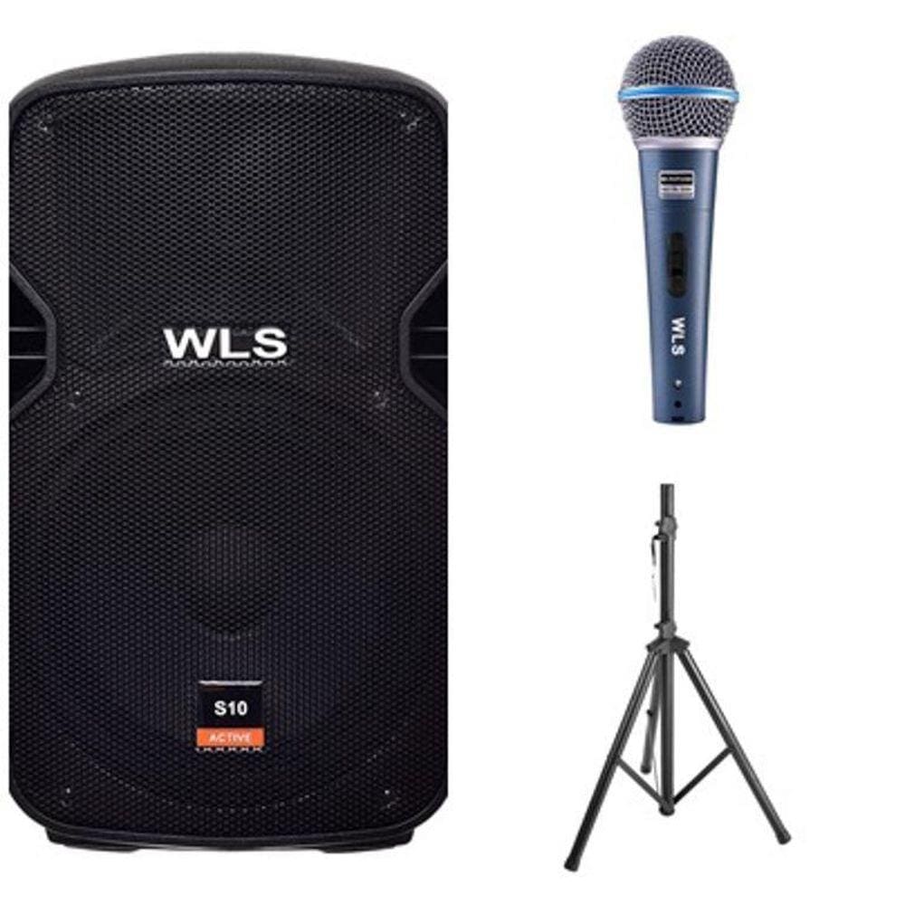 Caixa Acústica Wls S10 Ativa + Microfone M58A + Pedestal