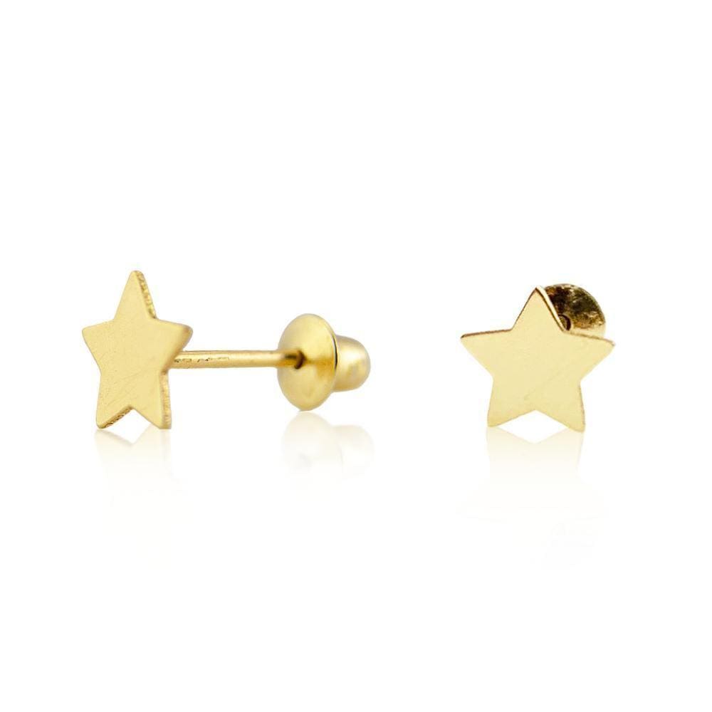 Brinco Estrela Chapa 3 Mm Em Ouro 18K