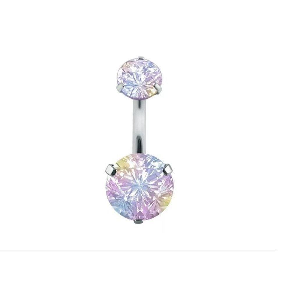 Piercing Umbigo Prata 2 Pedras Aço Cirúrgico Zircônia
