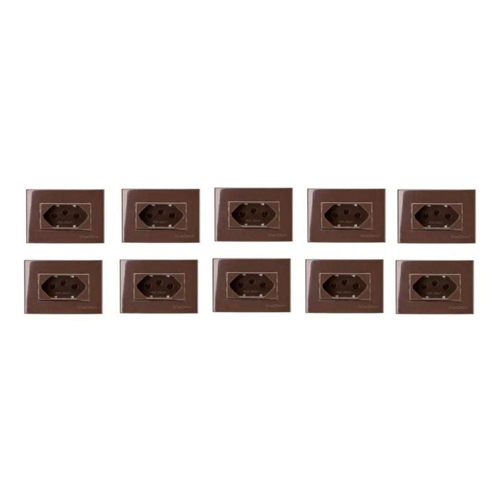 Kit Com 10 Tomada Para Moveis Margirius 2P+T Marrom 20A 250V