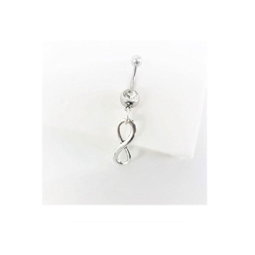 Piercing Umbigo Infinito Prateado Aço Cirúrgico Vintage