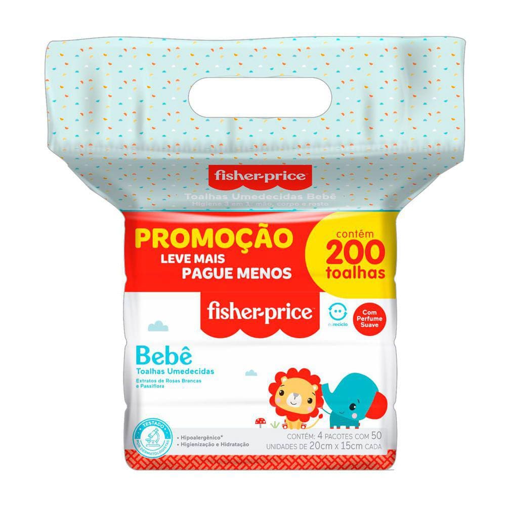 Toalha Umedecida Fisher Price com Perfume 200 Unidades