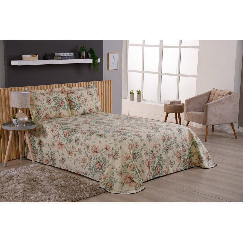 Cobre Leito Viena Casal Queen 3 Peças Estampado Amarelo