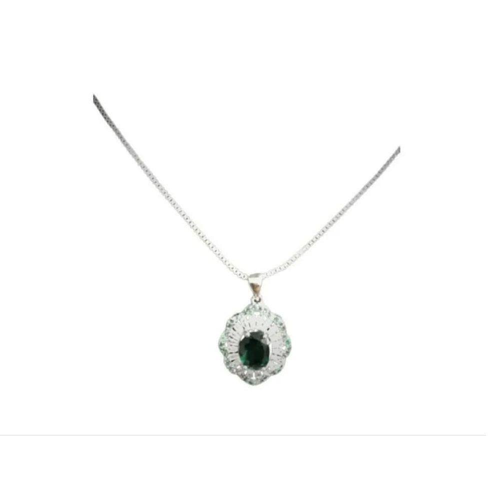 Colar Em Zircônia Folheado A Prata Verde Esmeralda