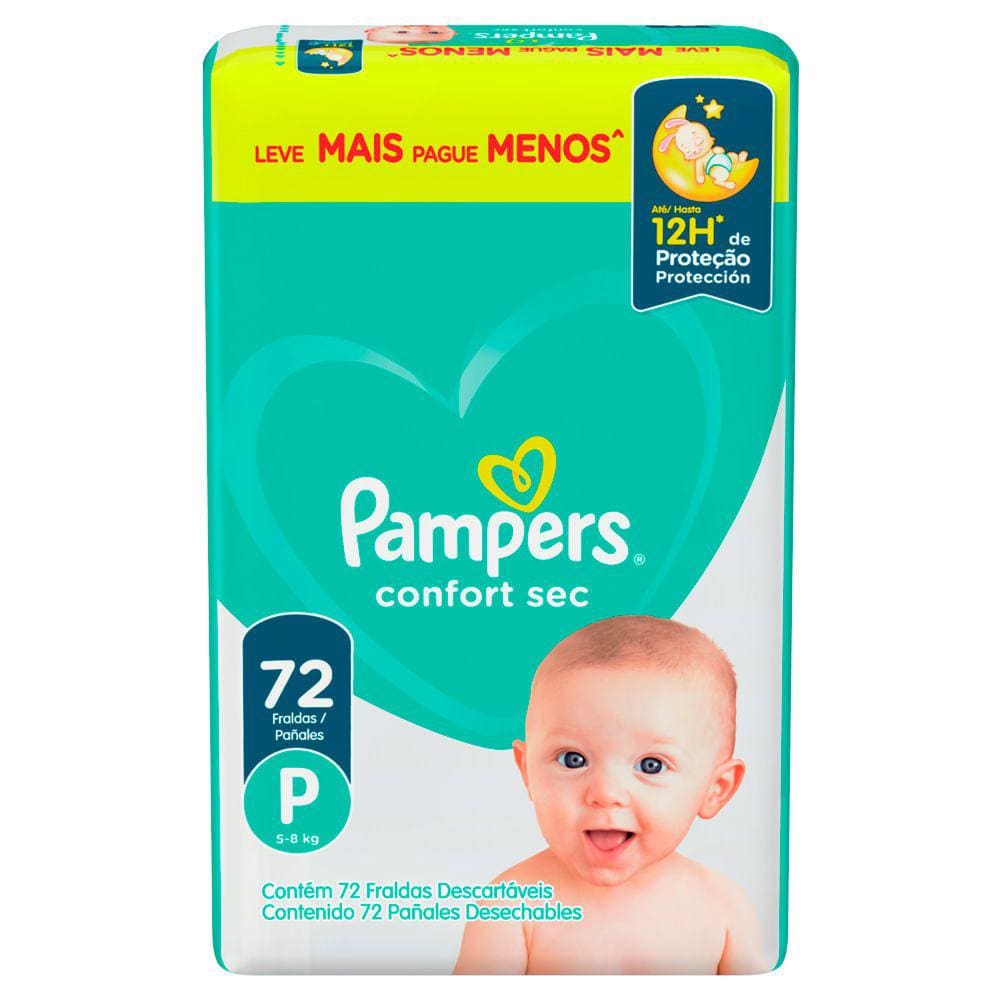 Fralda Pampers Confort Sec Tamanho P 72 Unidades Descartáveis