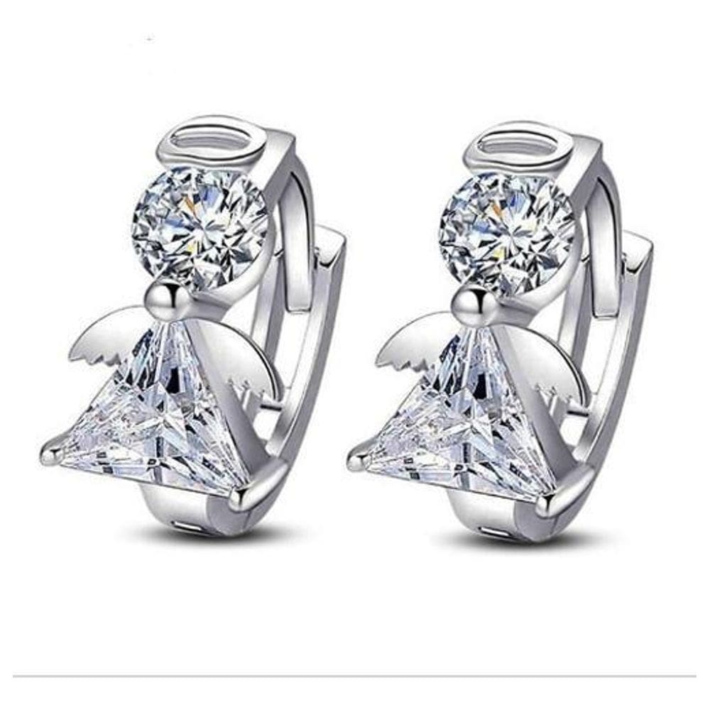 Brinco Argola Anjinho Zircônia Prata 8 Mm Clicker - Prateado