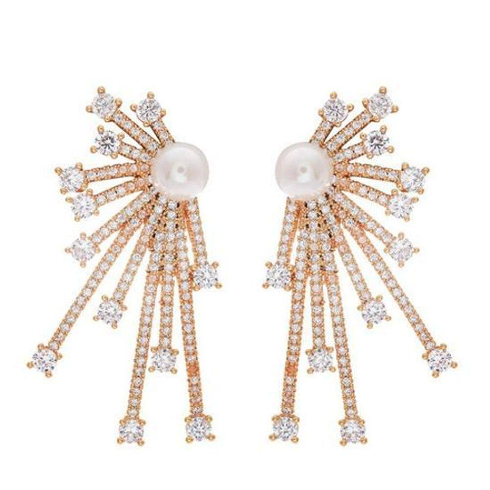 Brinco Noiva Zirconia E Perola Festa - Dourado