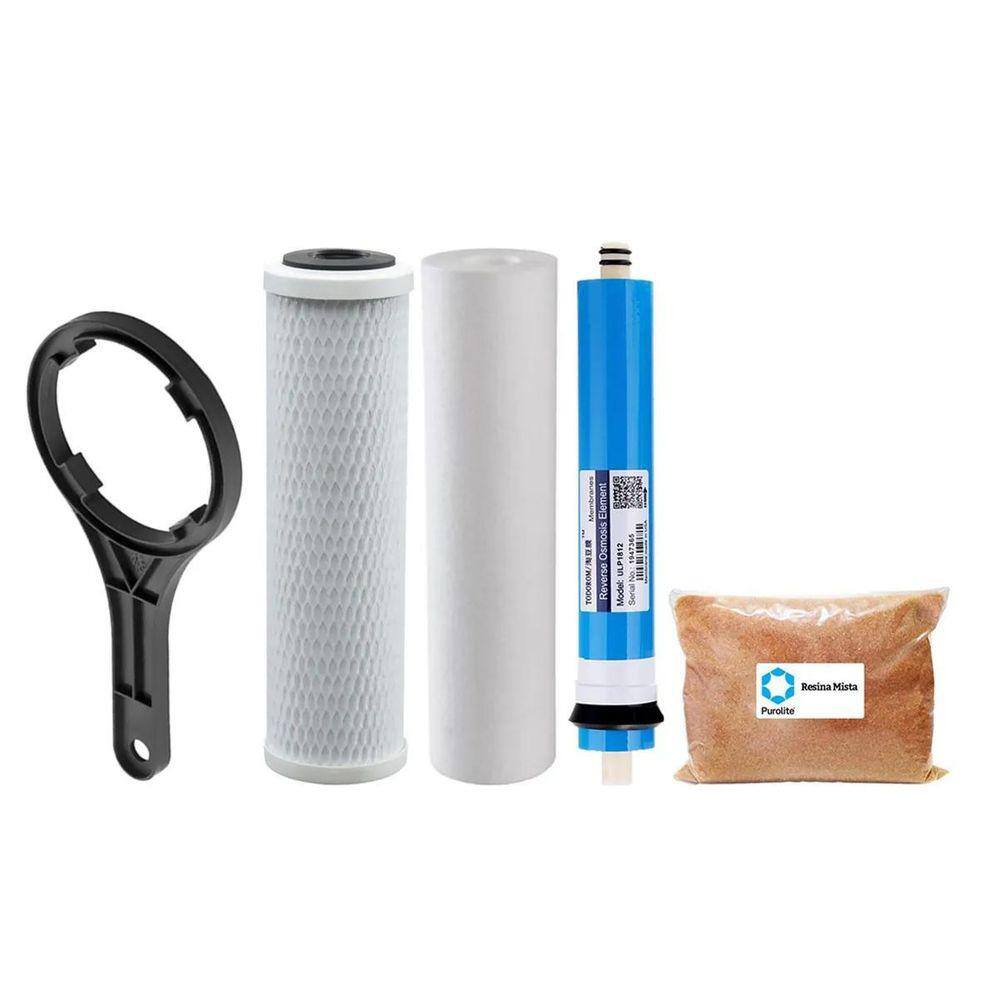 Kit Pp Carvão Resina Mb475 Membrana 100Gpd + Chave Carcaça