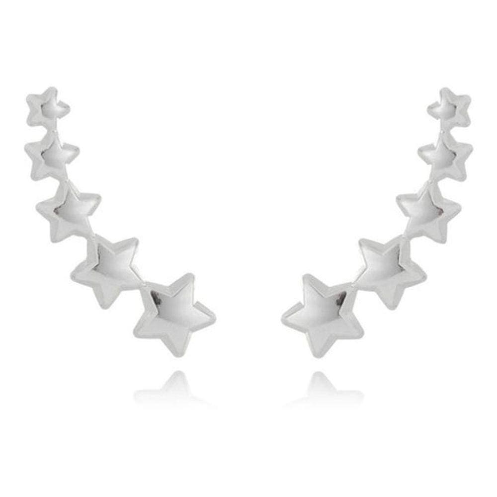 Brinco Ear Cuff Estrelas Folheado Antialérgico - Prateado