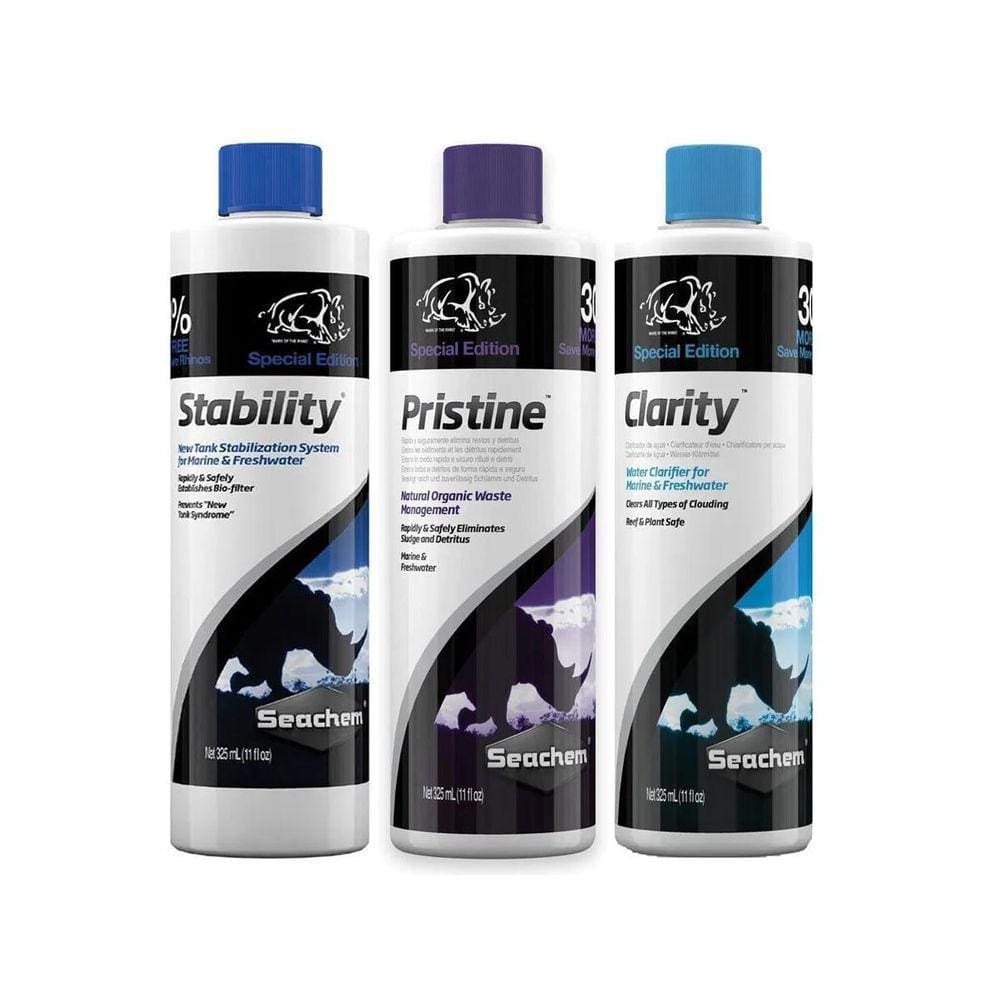 Kit Seachem Stability Pristine Clarity Água Aquários 325Ml
