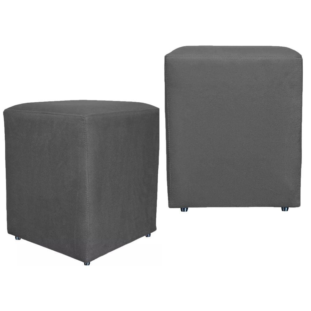Kit 2 Puffs Quadrado Cubo Banqueta Utilize - Cinza