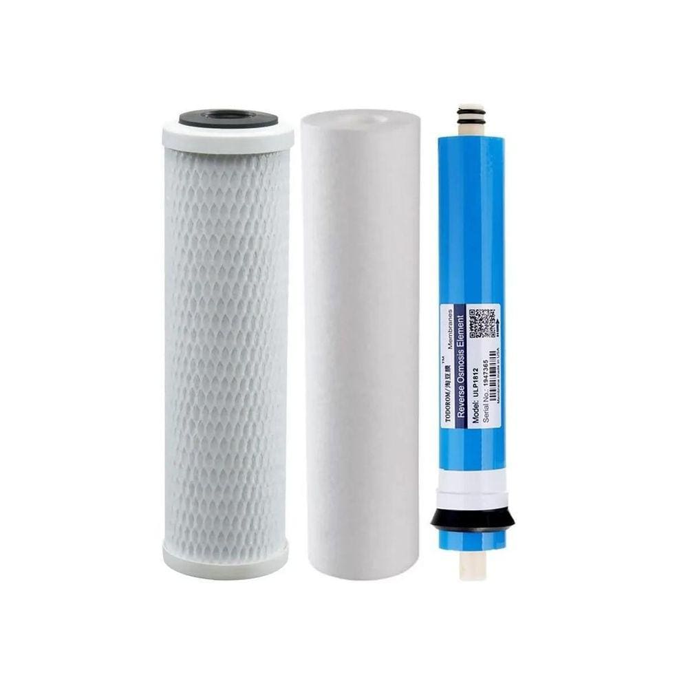 Kit Refil Polipropileno Carvão Block Membrana Osmose 150Gpd