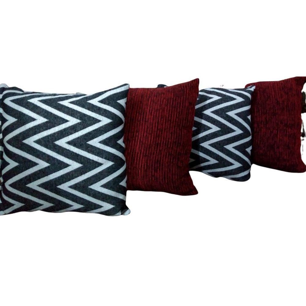 Kit Capa Para Almofada Listras Chenille Vermelho 4 Peças