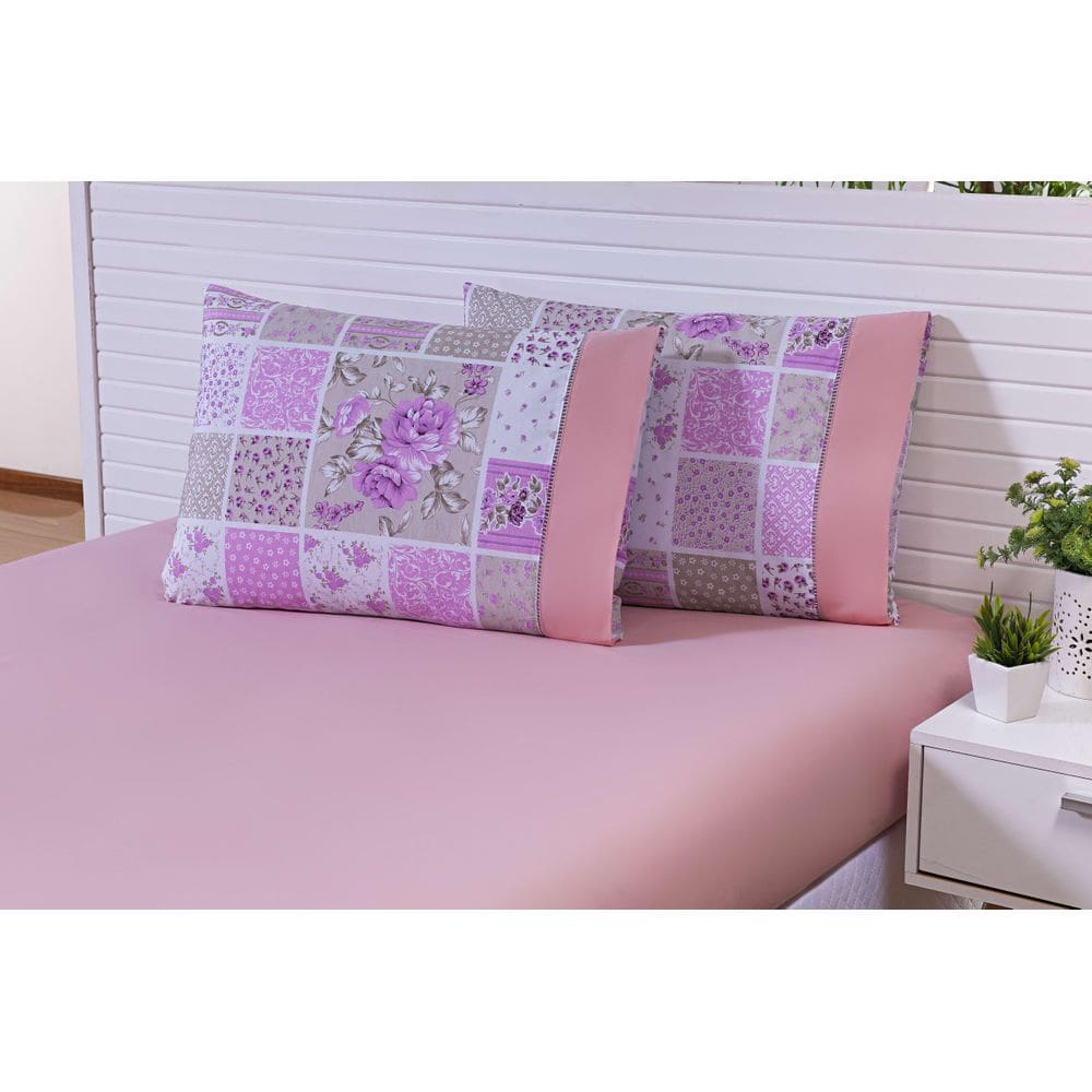 Lençol Casal 3 Peças Percal 150 Fios Rosa