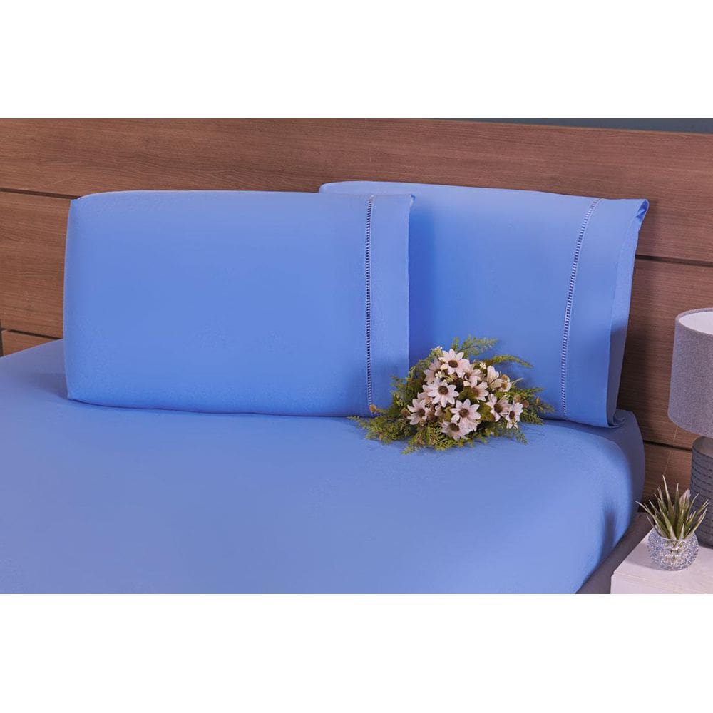 Kit 10 Fronhas De Algodão Percal 200 Fios Ponto Palito Azul