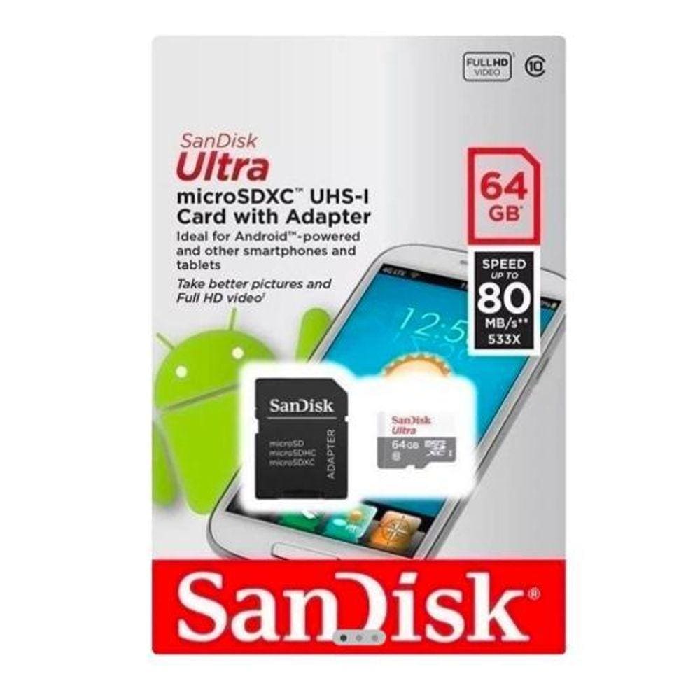 Cartão Memória Micro Sd Sandisk 64Gb, Eficiência E