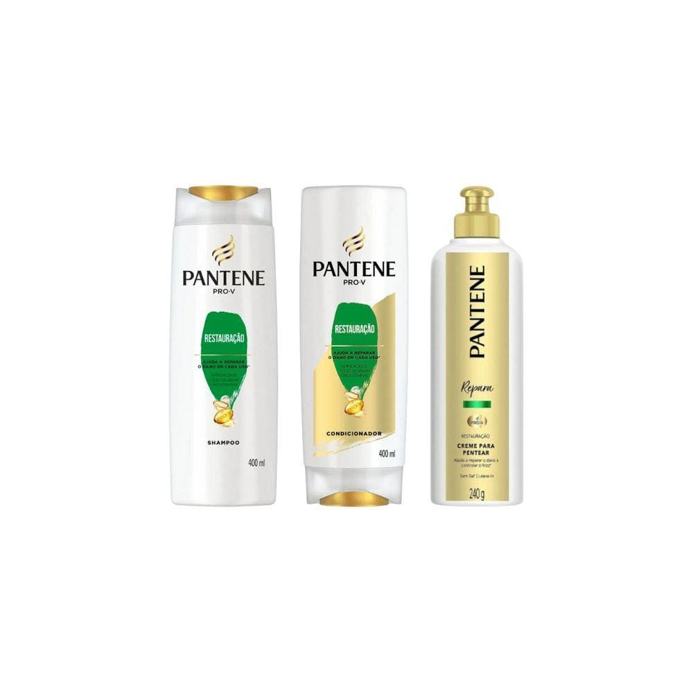 Kit Pantene Restauração - Shampoo+Cond+Cr de Pentear-3 Itens