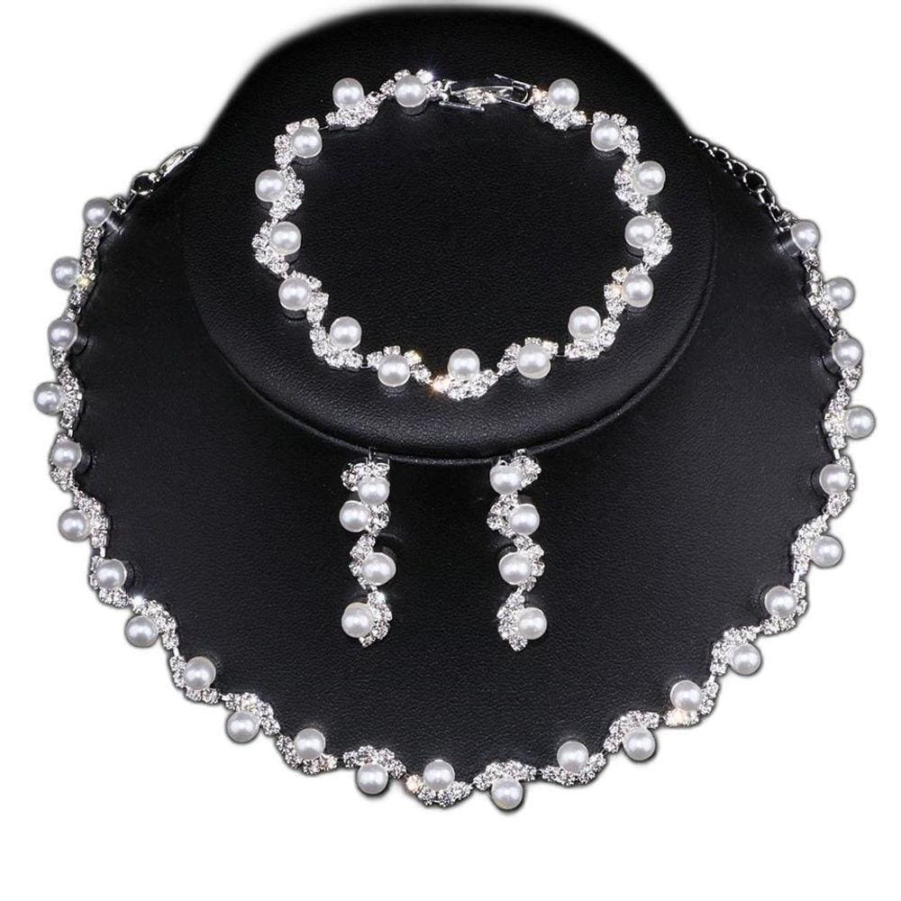 Conjunto Colar Brinco Pulseira Strass Pérola Noiva Festa