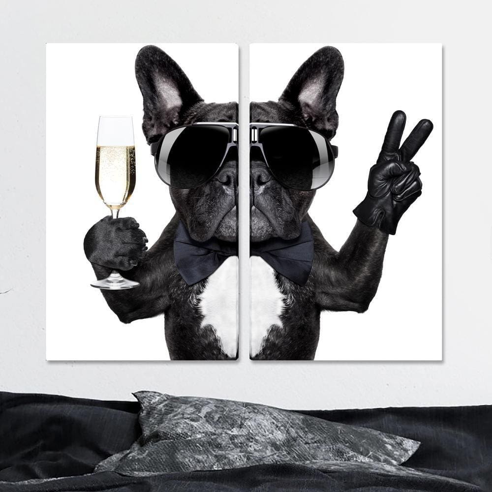 Kit 2 Quadros Telas Decorativas Cachorro Pug Sala 60X40Cm