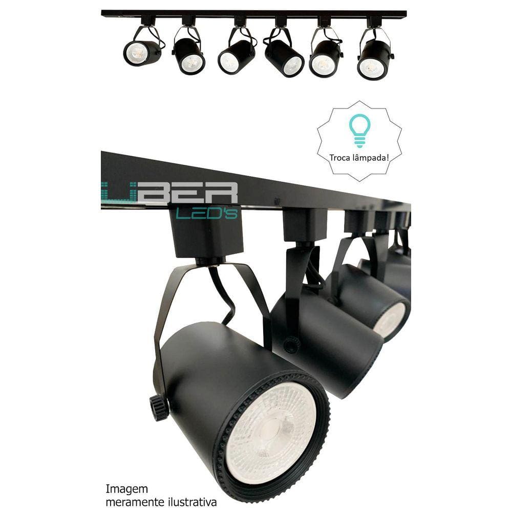 Kit Trilho Eletrificado 1M Preto 4 Spot E27 Par20 Led 6500K