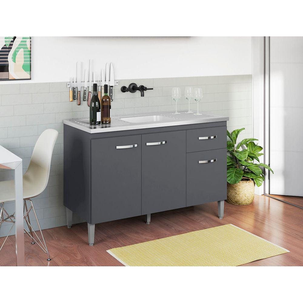 Balcão Gabinete de Pia Gabriela 120cm Cinza S/Tampo - AJL Móveis