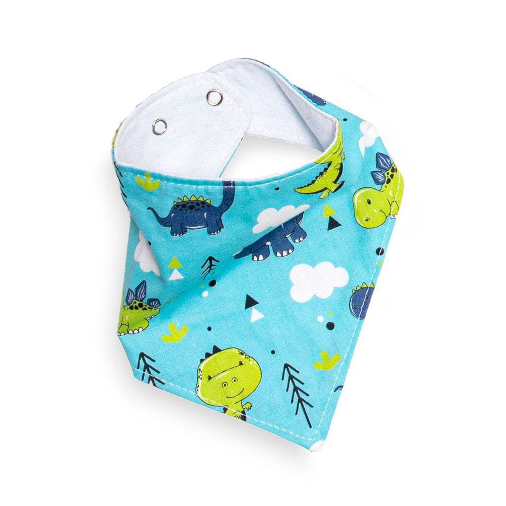 Babador Bandana Malha E Tricoline Dinossauro Azul E Verde
