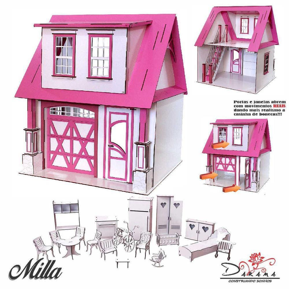 Kit Casa Boneca Escala Barbie Garagem Milla Sonhos 18 Mov Sb