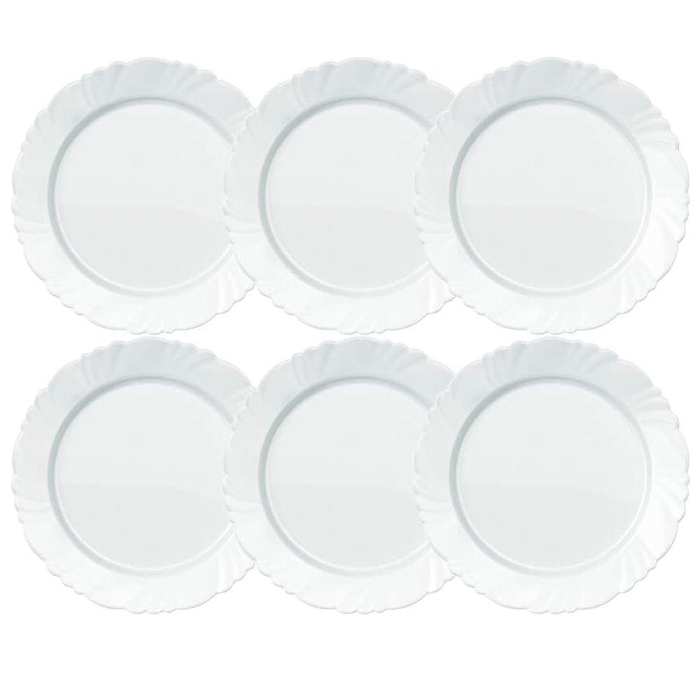 Kit 6 Prato Raso Nadir Duralex Vidro Pétala Branco Opaline
