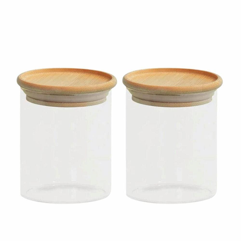 2 Pote Hermético Vidro Bambu 200Ml Mantimentos Alimentos