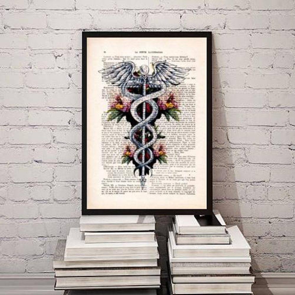 Quadro Decorativo Símbolo Medicina- Floral 45X34Cm