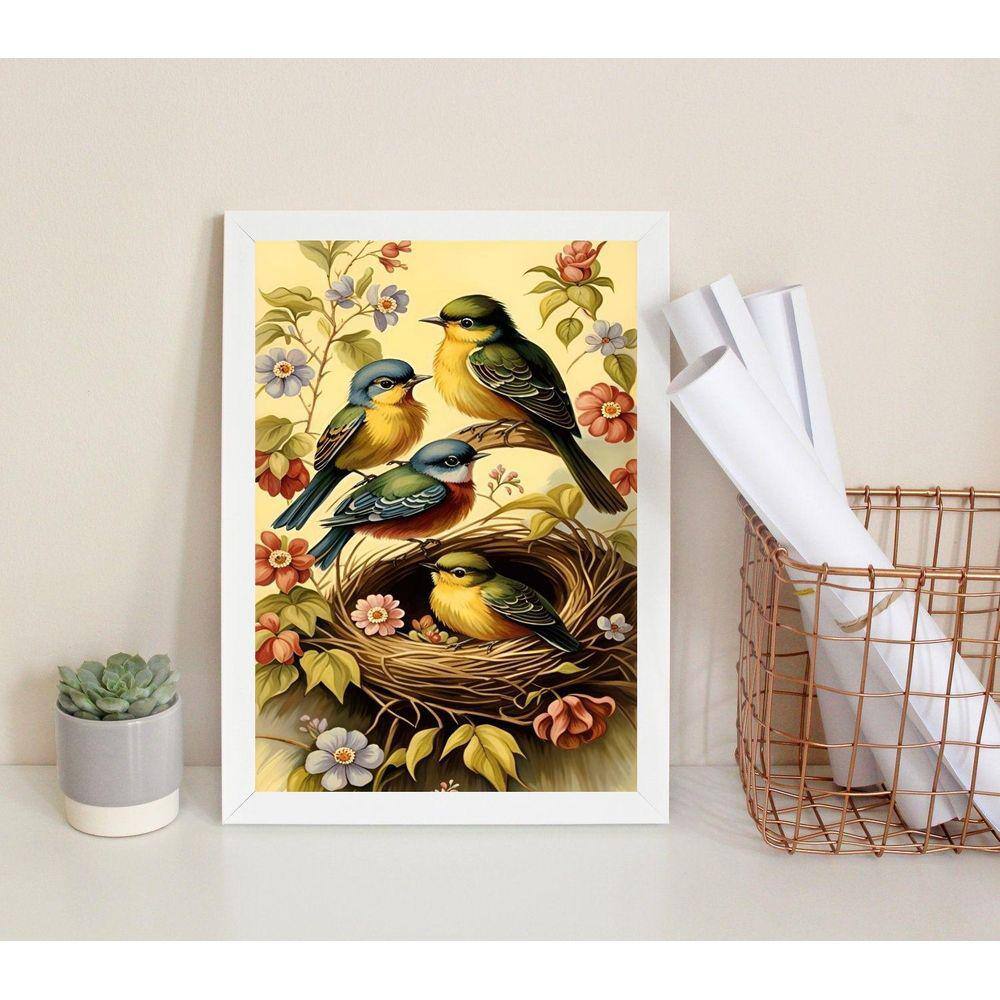 Quadro Decorativo Passarinhos No Ninho 33X24Cm