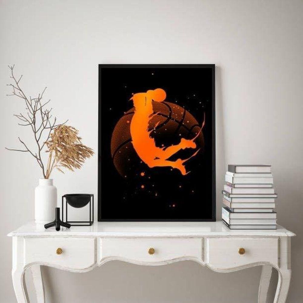 Quadro Decorativo Basquete- Jogador E Bola 24X18Cm - Vidro