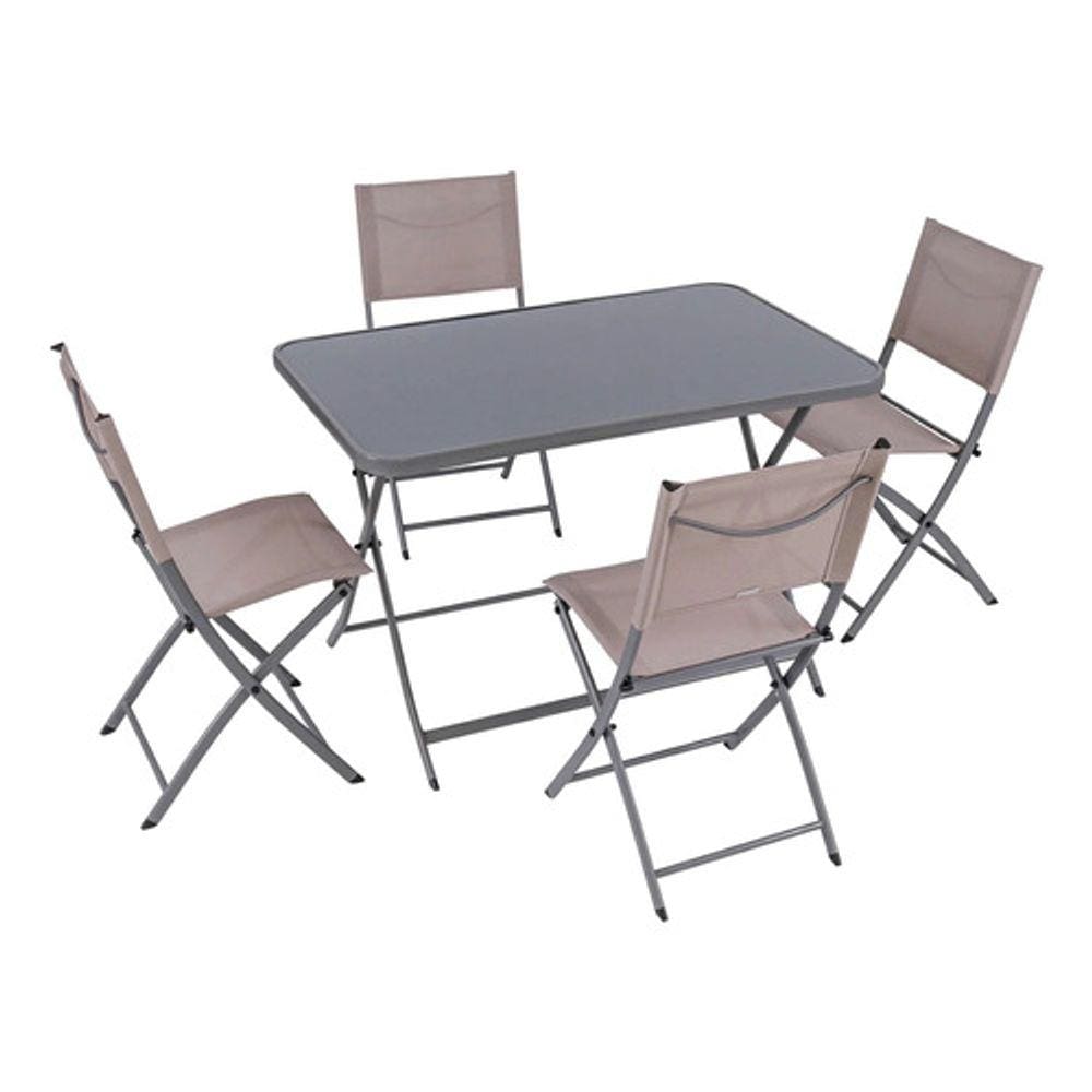 Conjunto De Jardim De Aço 5 Peças Mesa E 4 Cadeiras Cinza