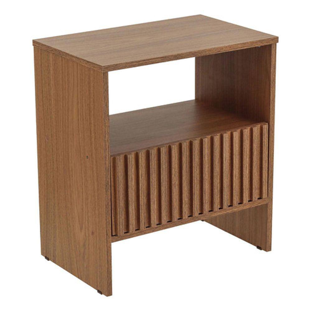 Mesa De Apoio Gaveteiro Madeira Ripada 55x50x50 Cm Marrom