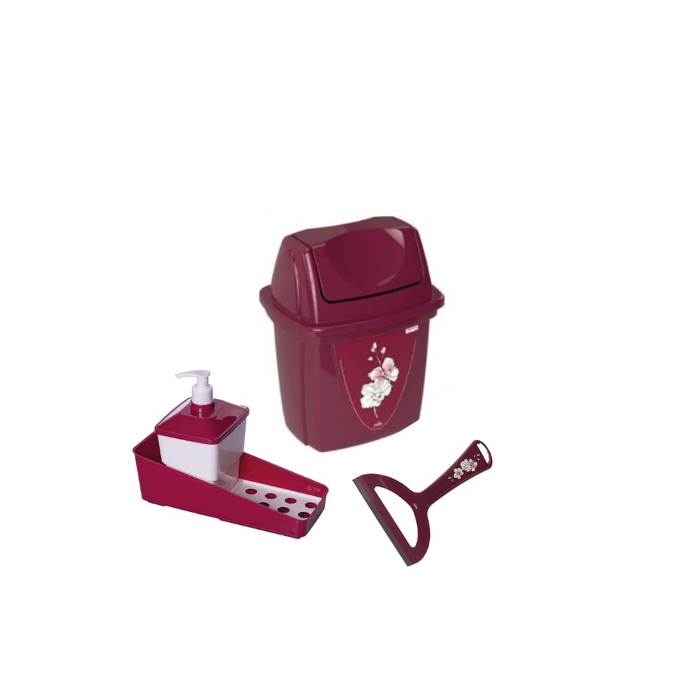 Kit Lixeira Basculante Rodinho de Plástico Porta Detergente