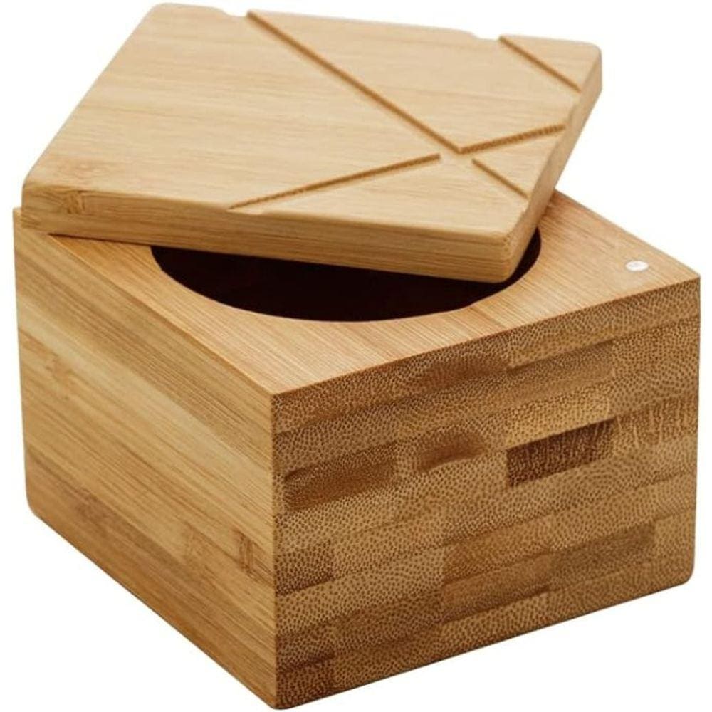 Saleiro Quadrado Bambu C/Tampa 13X13x7cm