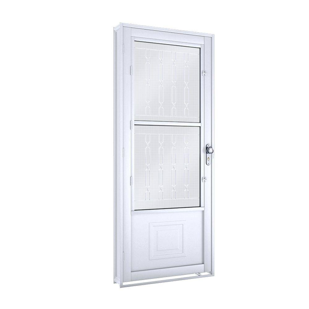 Porta de Aço Postigo 215x90cm com Grade Mosaico e Vidro Mini Boreal Lucasa Branco