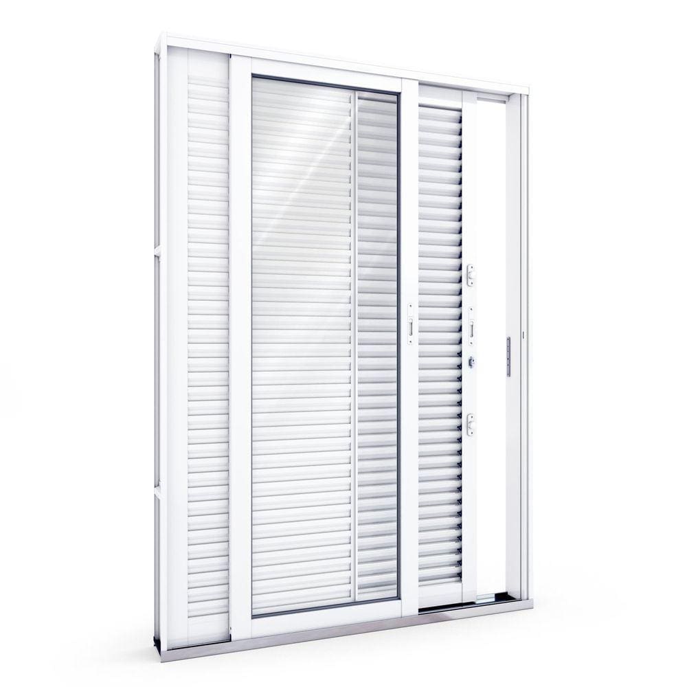 Porta de Aço Balcão Flex 214x150cm com Vidro 3 Folhas Facilita Lucasa Branco
