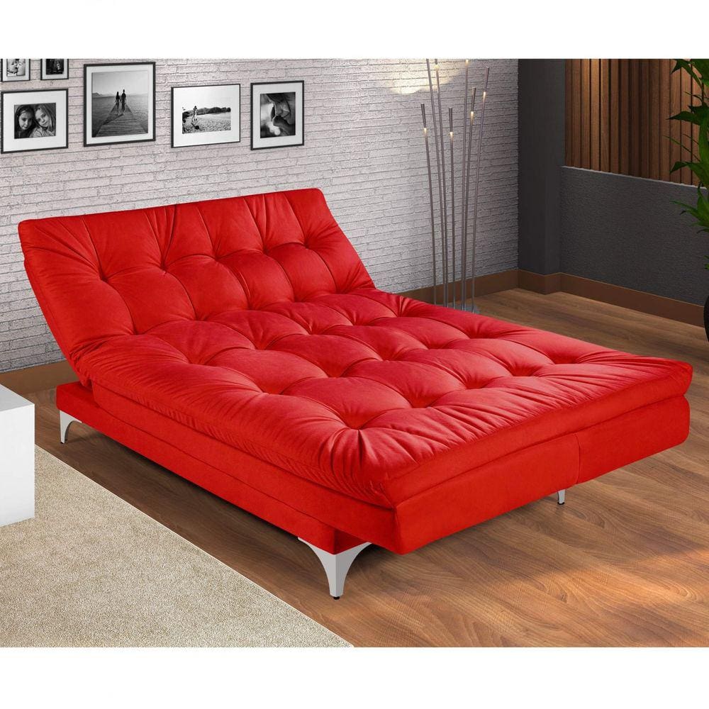 Sofá Cama 3 Lugares Versátil Império Estofados Vermelho