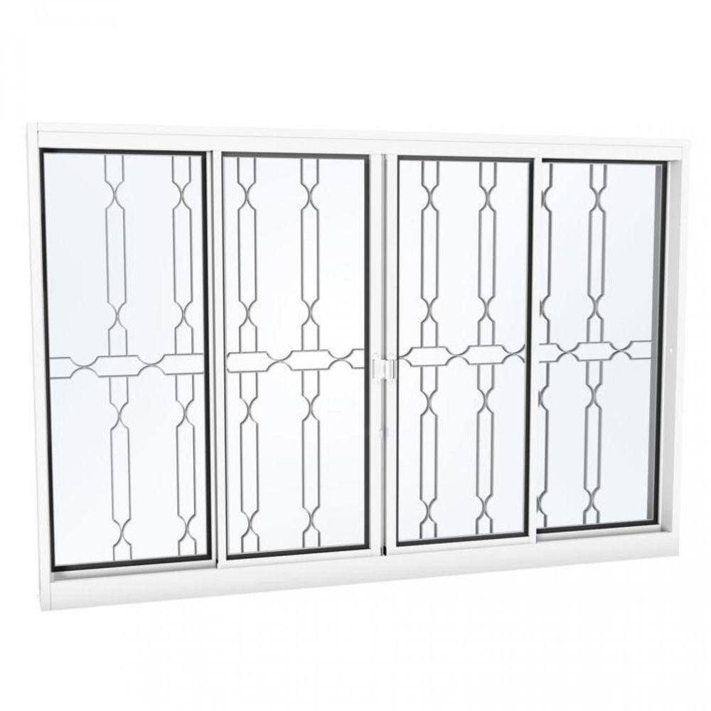 Janela de Aço Veneziana 120x150cm 4 Folhas com Grade Mosaico Facilita Lucasa Branco