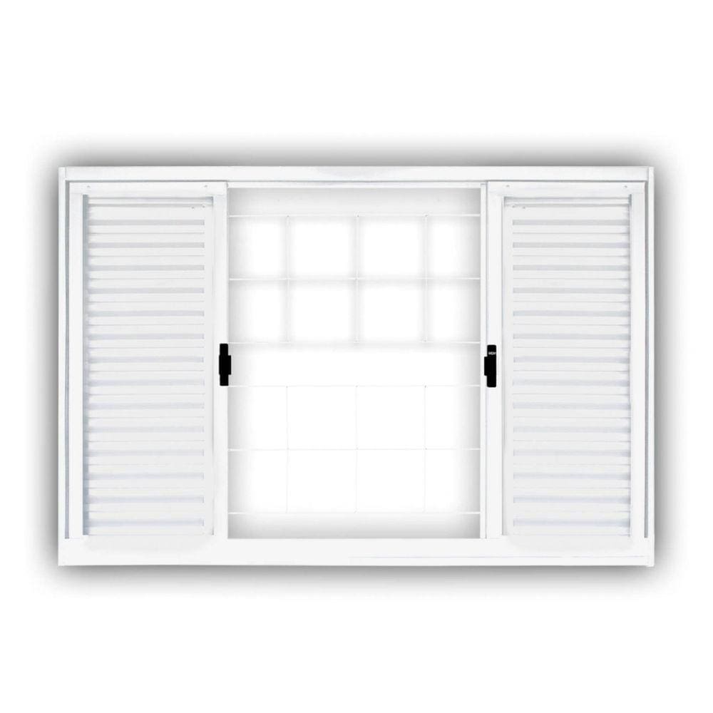 Janela de Aço Veneziana de Correr 100x100cm 6 Folhas com Grade Minas Sul MGM Branco
