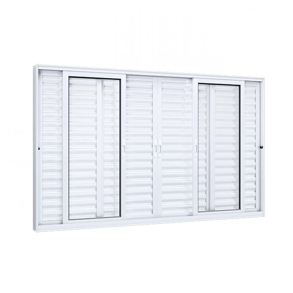 Janela de Alumínio Veneziana 120x150cm 4 Folhas Móveis 2 Fixas com Vidro Lucasa Eccellente Branco