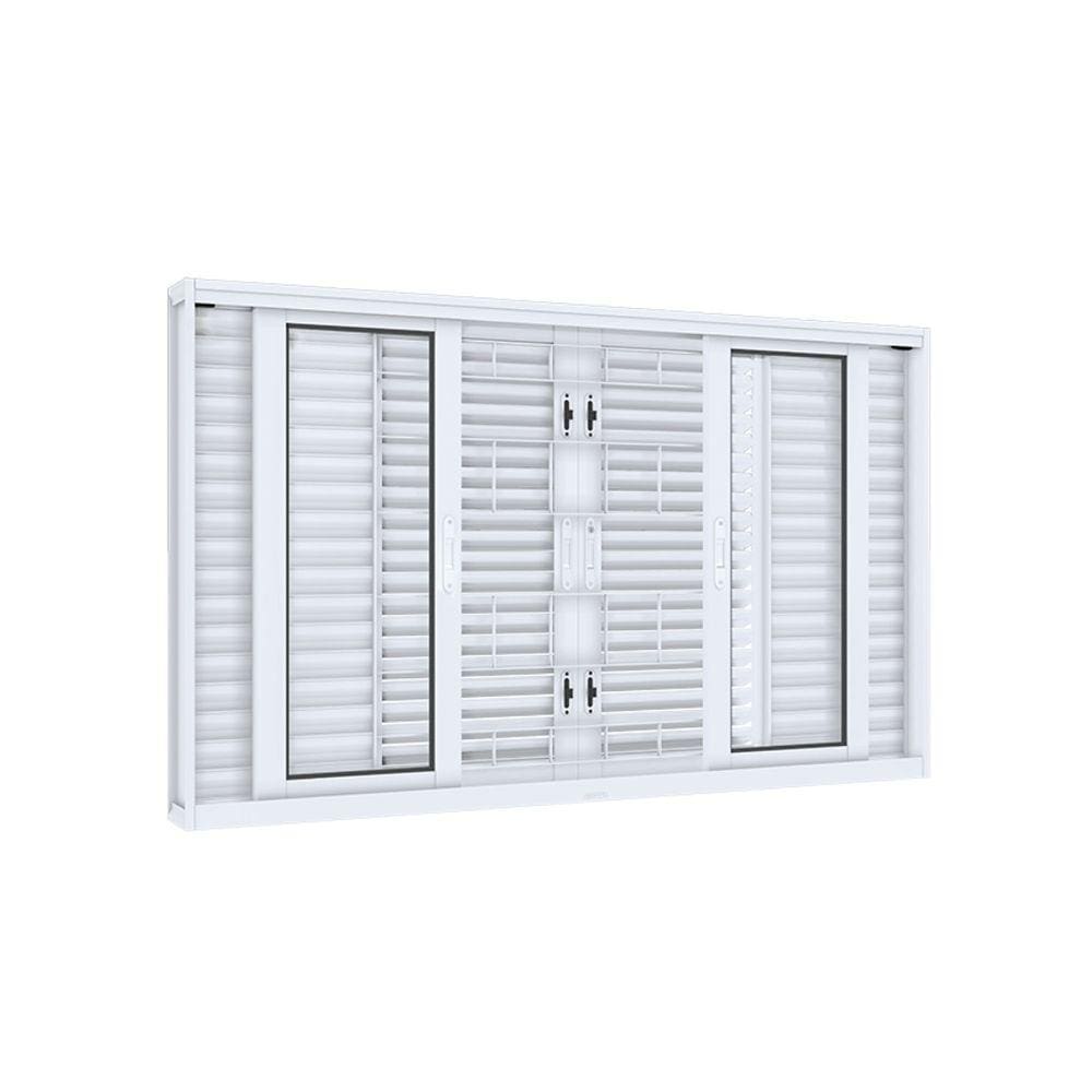 Janela de Aço Veneziana 100x150cm 6 Folhas com Grade Quadrada Facilita Lucasa Branco